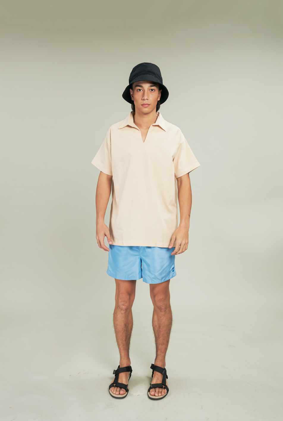 Cream V-Neck Linen Polo