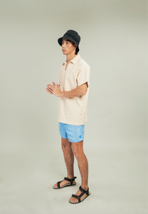 Cream V-Neck Linen Polo