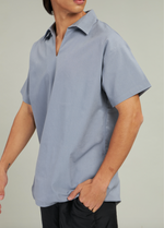 Load image into Gallery viewer, Gray V-Neck Linen Polo
