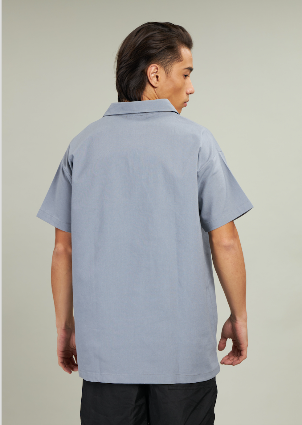 Gray V-Neck Linen Polo